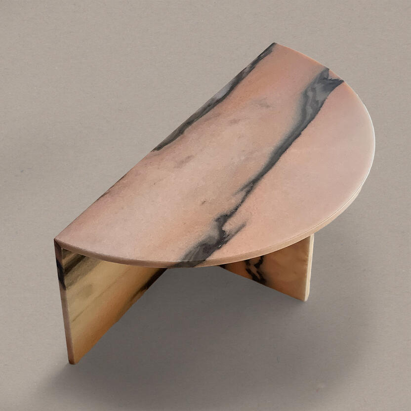 Marble coffee table in Modern and minimalist style. Sustainable furniture made in Singapore, Italian design. Made from upcycled genuine marble stone. Sustainability startup based in Singapore. Marble furniture for interior design of both residential and co